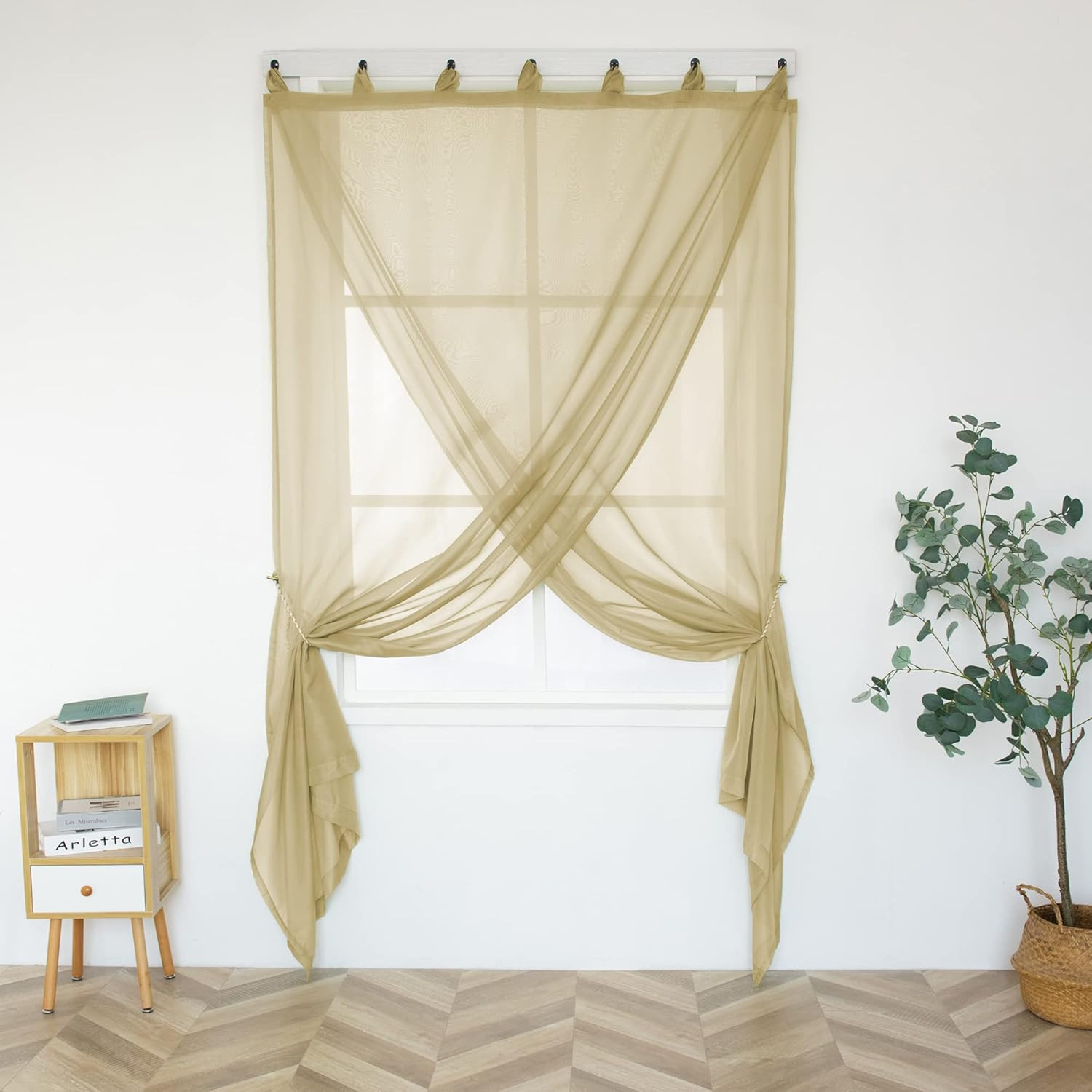 Light Brown Sheer Curtains with Tab Top Look Semi Taupe Tan Sheer Windows Panels