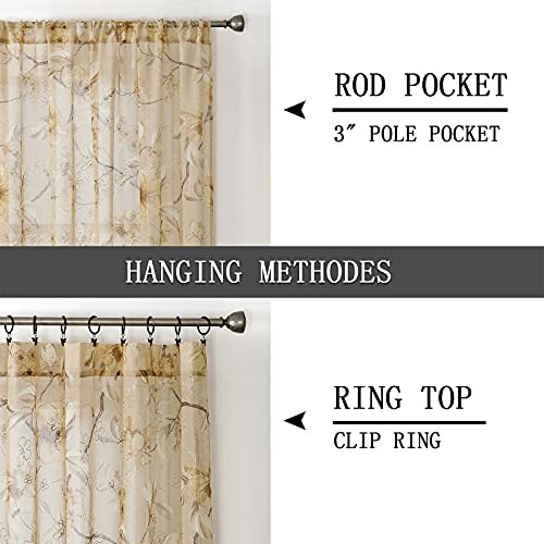 Short Sheer Tier Curtain Flower Leaf Printed Floral 30″W x 24″L Beige