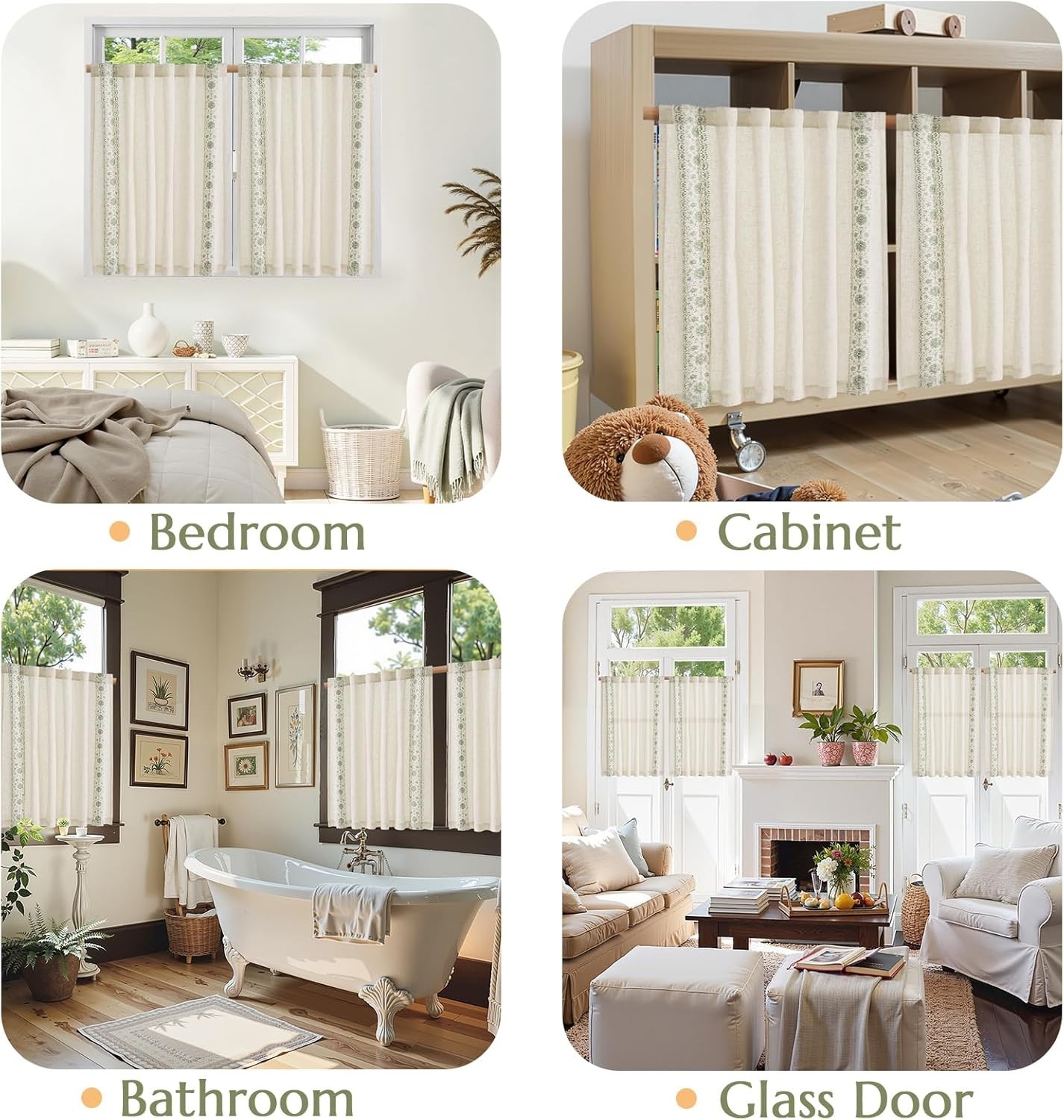 Small Window Curtains 45 Inch Length Linen Cafe Curtains for Kitchen Bathroom…