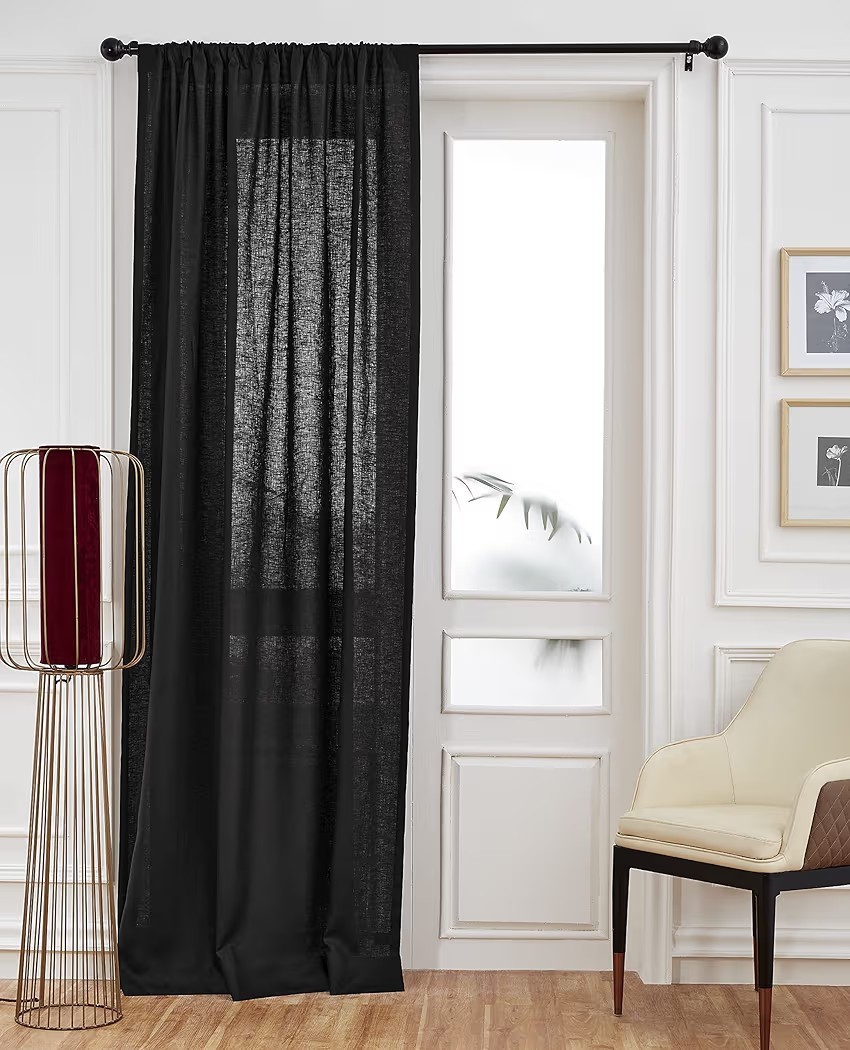 Black Linen Curtain 52 x 108 Inch, Light Filtering Rod Pocket Curtain 108 Inches