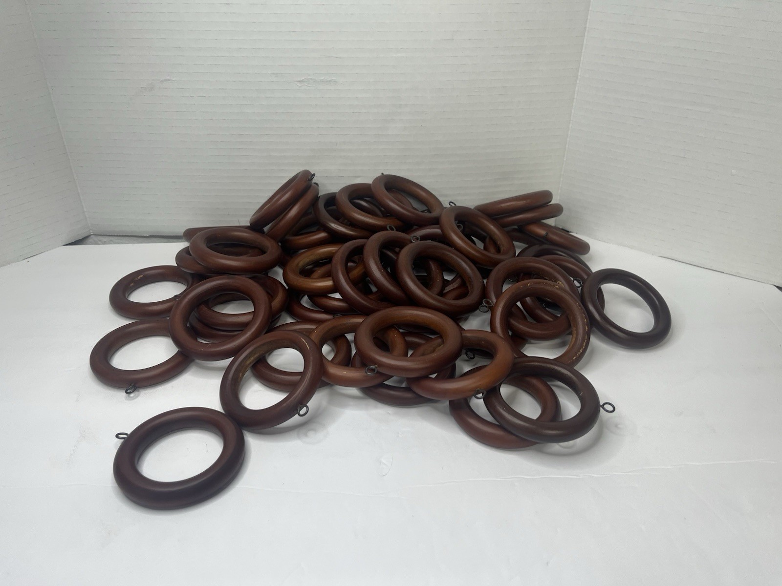 Vintage 90s Set 49 Large Wooden Curtain Rings NO HOOKS Dark Brown Finish