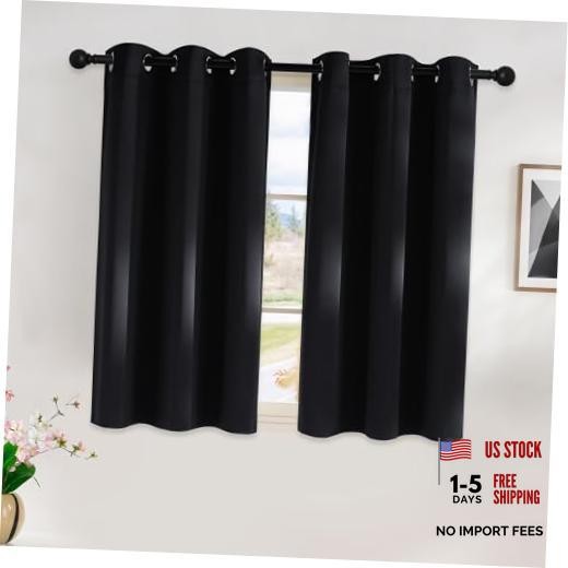 out Curtains 45 Inches Long Kitchen Drapes Solid 42″W x 45″L (Pack of 2) Black