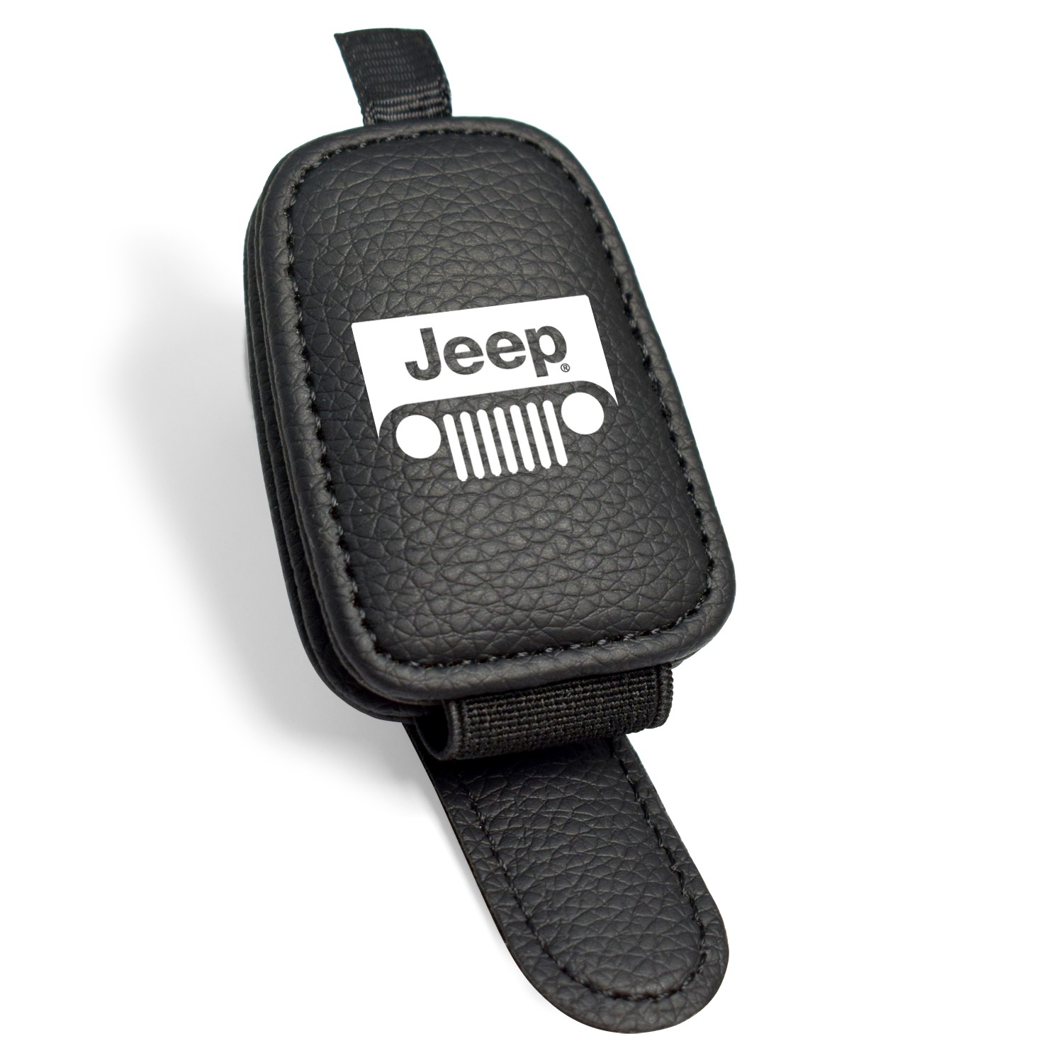 Jeep Grill Rectangle Black Leather Magnetic Sunglass Sun Visor Holder
