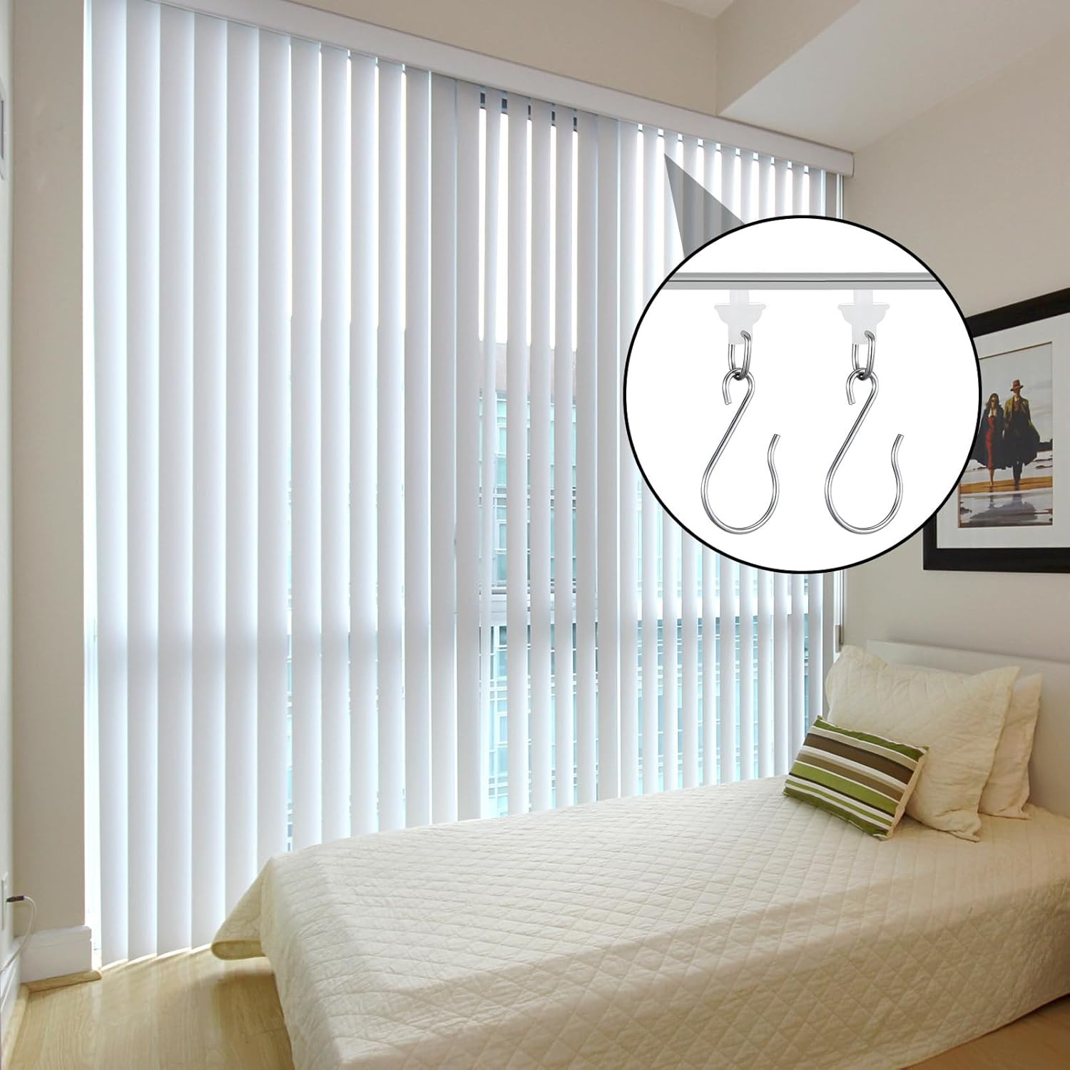 60 Pcs Curtain Track Gliders Hooks 30 Pcs Plastic White Ceiling Sliding and 30 M