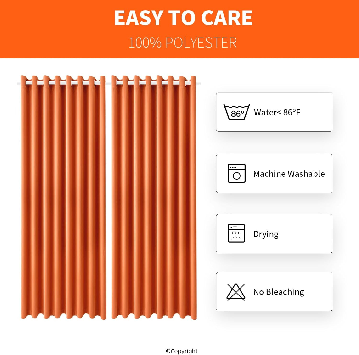 Waterproof Orange Outdoor Curtains W105 x L108 – 2 Panels for Patio & Home
