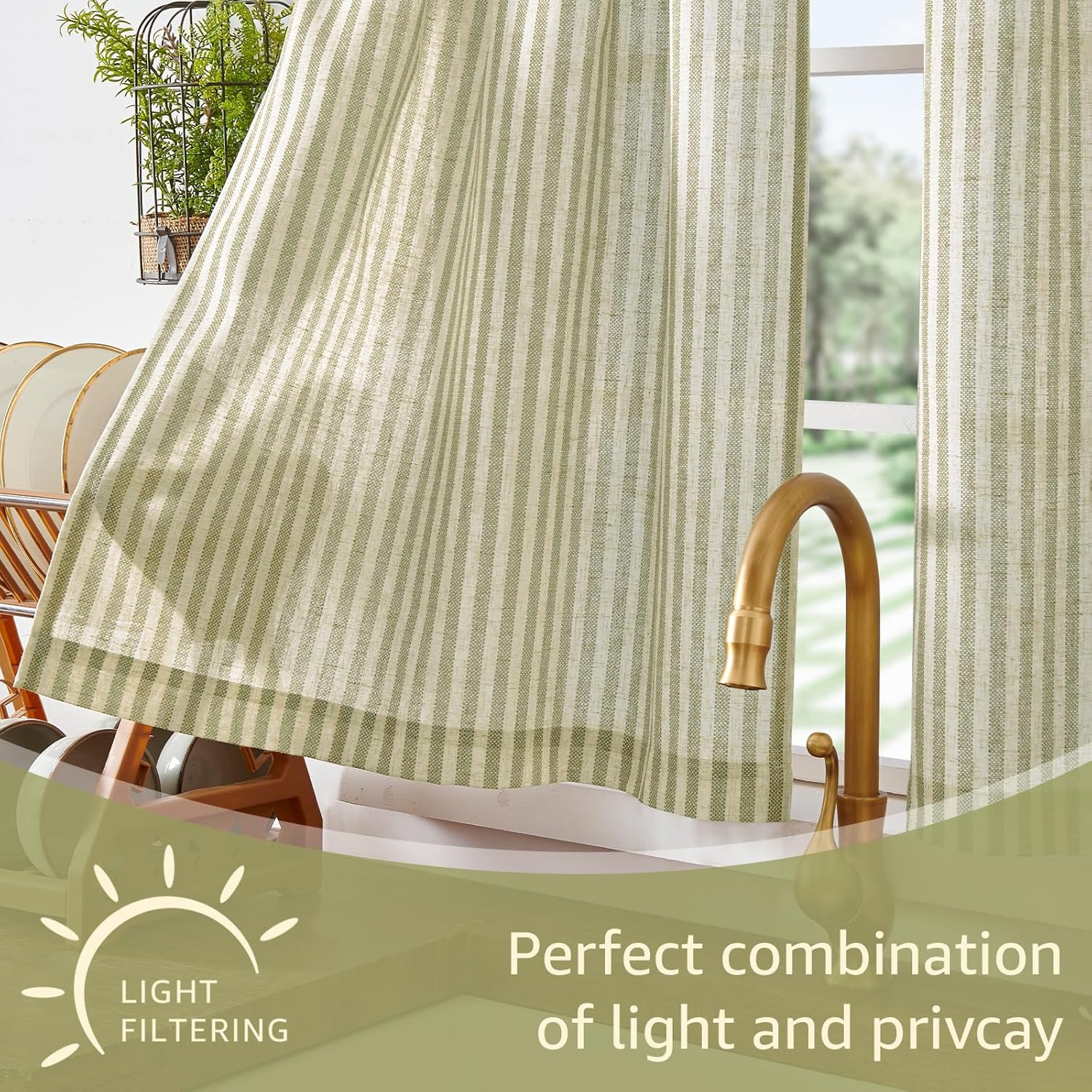 JINCHAN Kitchen Curtains and Valances Set Striped Tier Curtains Ticking Stripe L