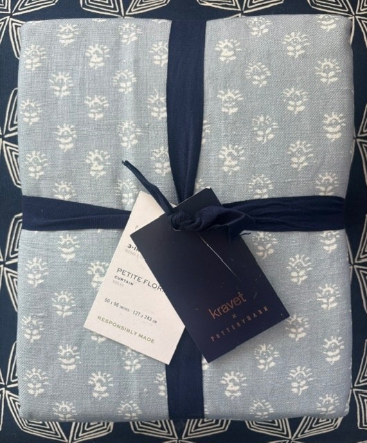 NWT NEW Pottery Barn KRAVET Blue PETITE FLORAL Light Filtering Drape Curtain 96
