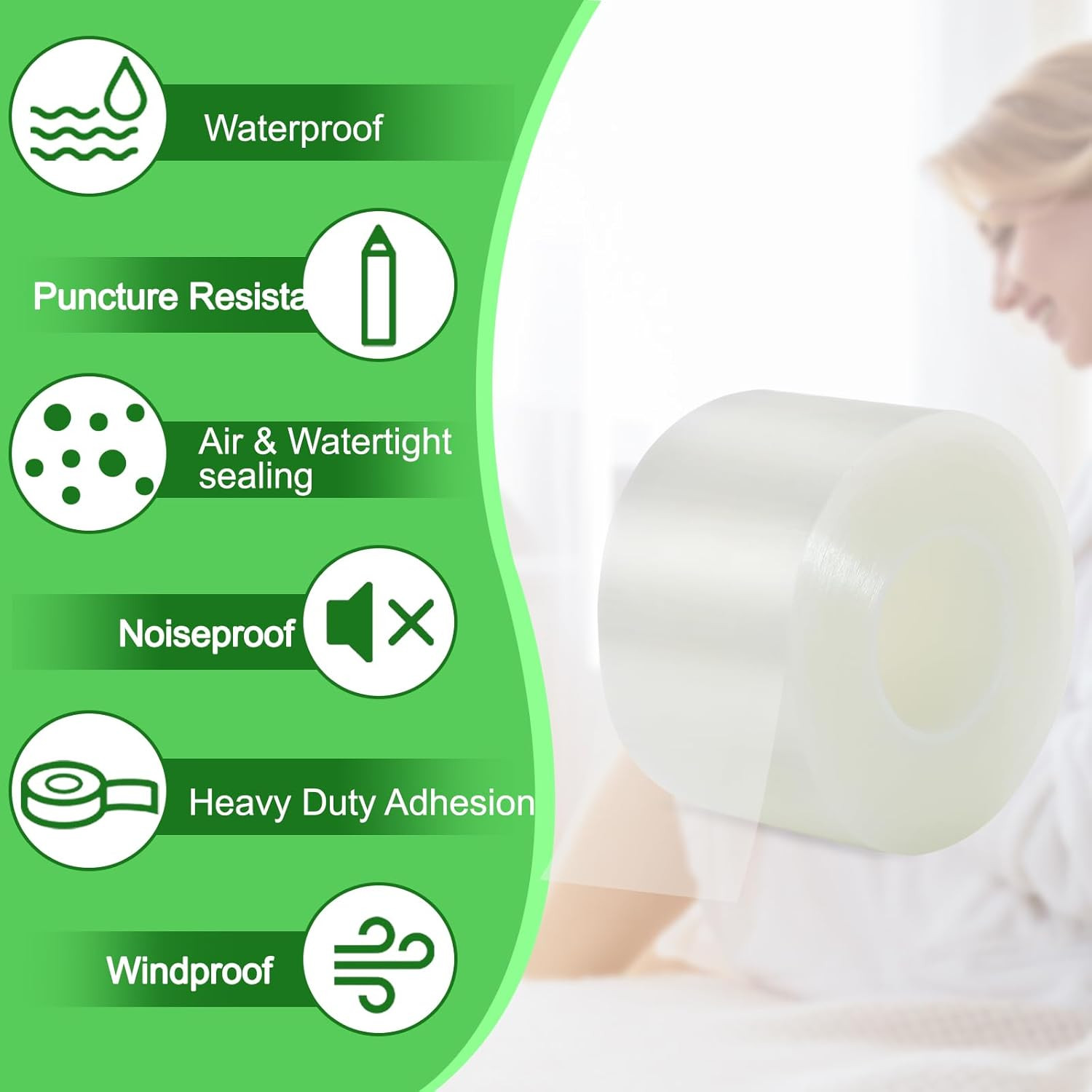 Transparent Window Weather Sealing Tape 2 Inch x 35 Yards Weather Stripping Resi