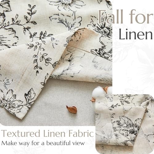 Linen Valance Curtain Farmhouse 50″W x 18″L (Pack of 1) Floral Black on Beige