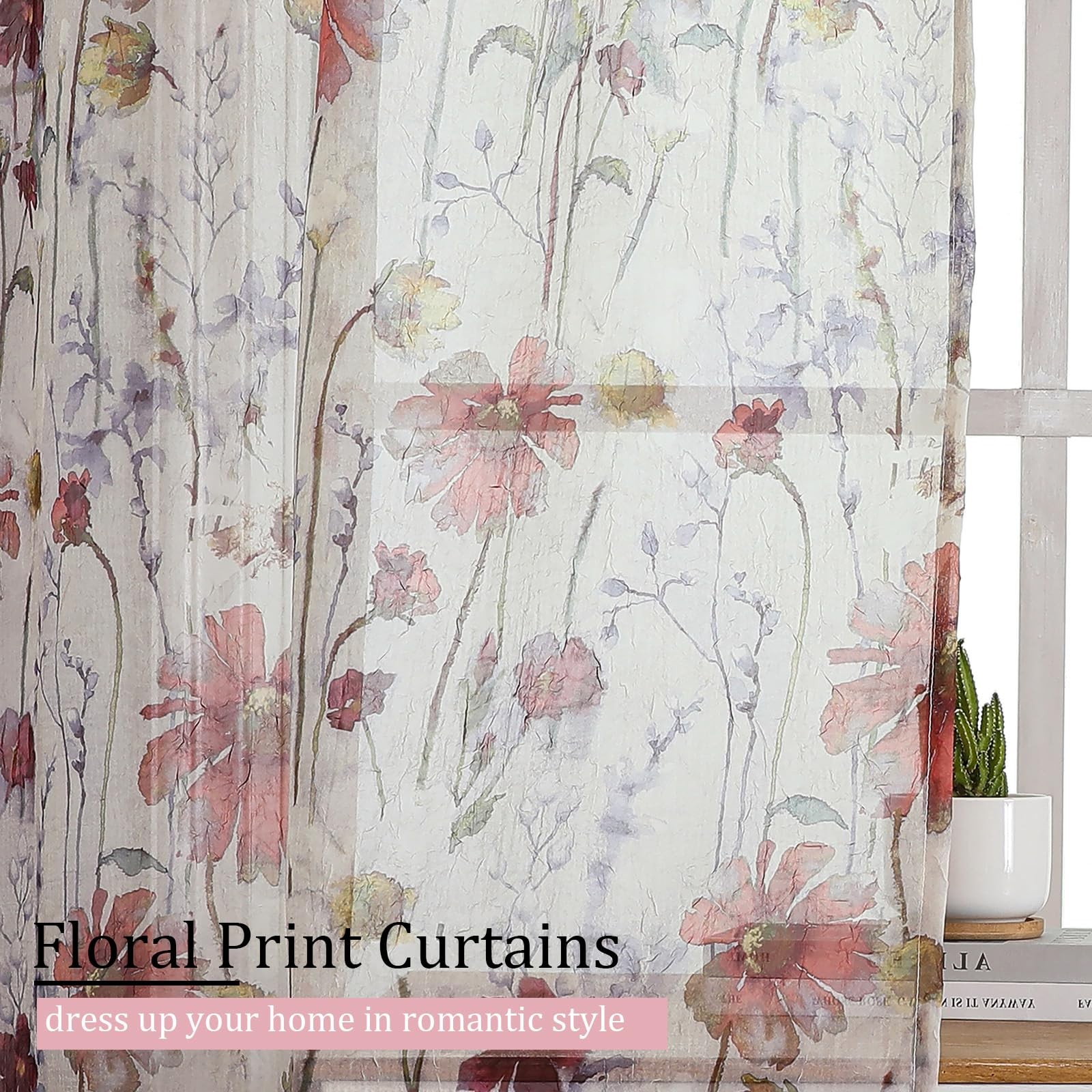 OVZME Printed Floral Short Curtains 45 42″W x 45″L (Pack of 2), Multi Color