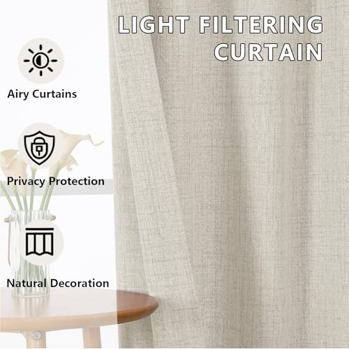 Kitchen Curtains 36 Inch Length 2 Pcs, Airy 30″W x 36″L (Pack of 2) Natural