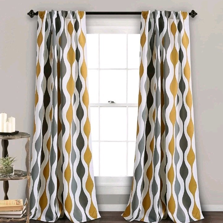 Half Moon Mid CenturyGeo Room Darkening Window Curtain, 84″x54″ Each Panel. PAIR