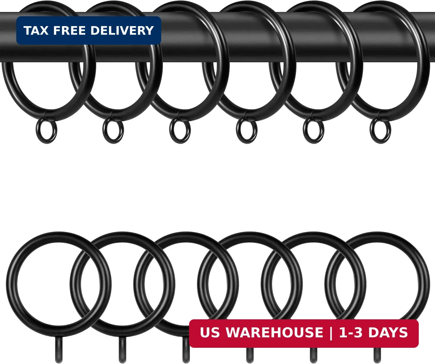 Curtain Rings with Eyelets,48 Pack Metal Black Curtain Rings for Pinch Pleat Cur