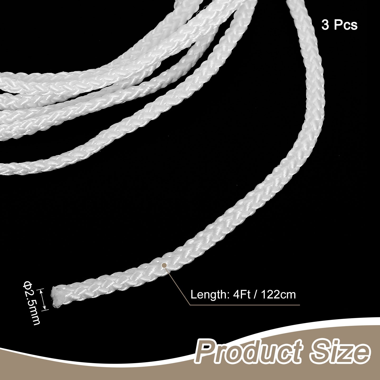 3Pcs Cord Loop for Window Shades, 2.5mm 4Ft Window Blind Looped String, White