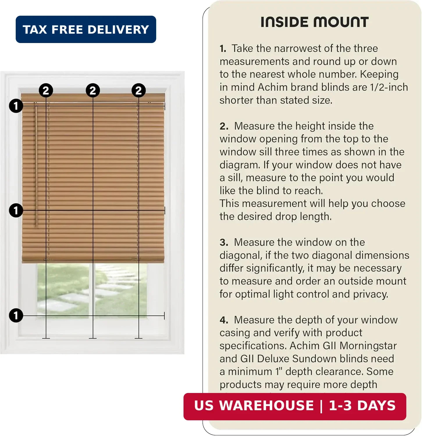 Cordless Light Filtering Mini Blind – 34 Inch Width, 48 Inch Length, 1″ Slat Siz