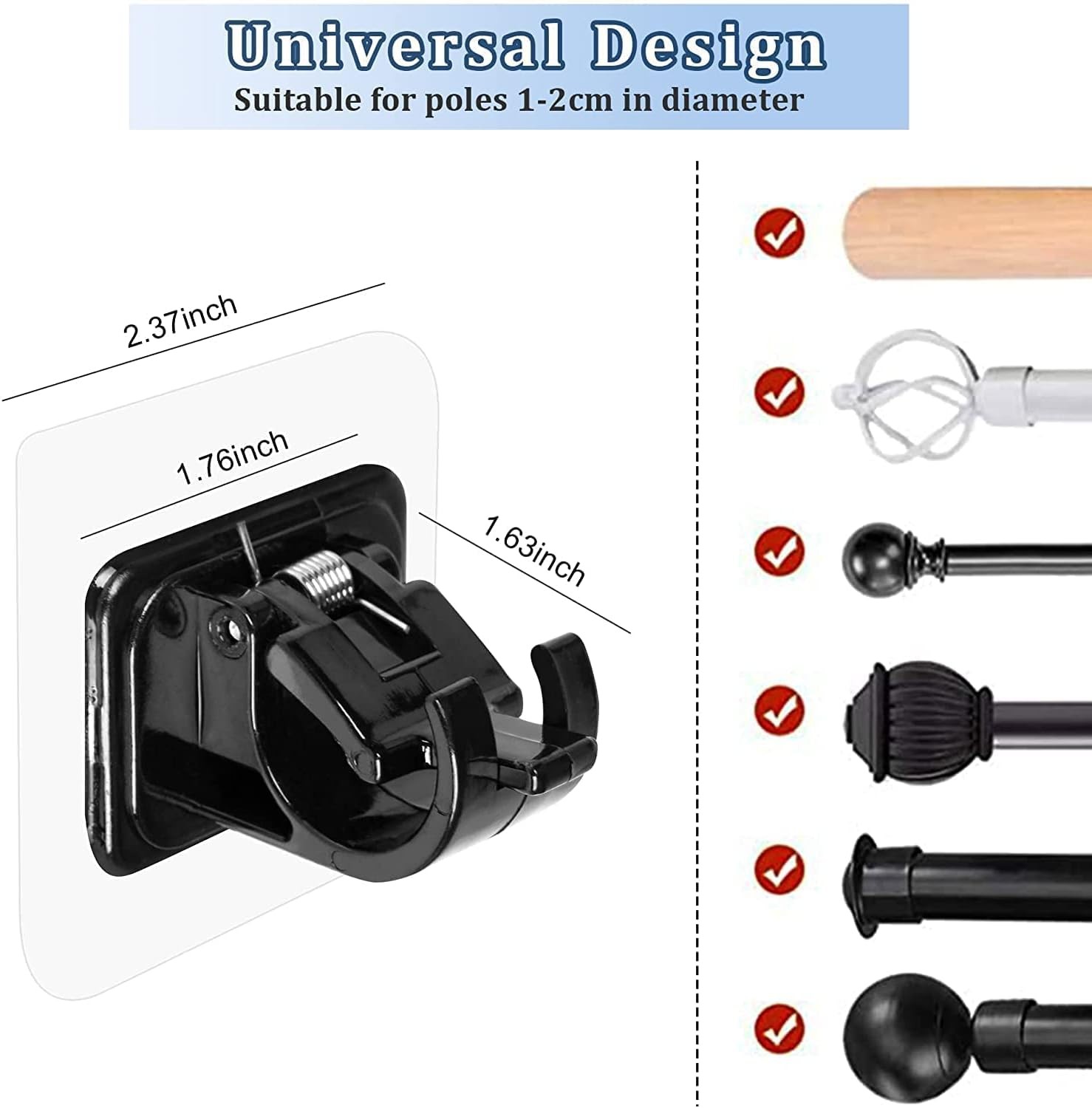 Curtain Rod Brackets No Drilling,Self Adhesive Curtain Rod Holder Hooks for Home