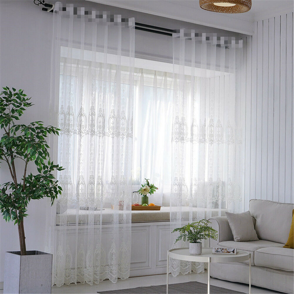 Floral Embroidered Sheer Curtain Elegant Tulle Curtain Voile Window Drape 1Piece