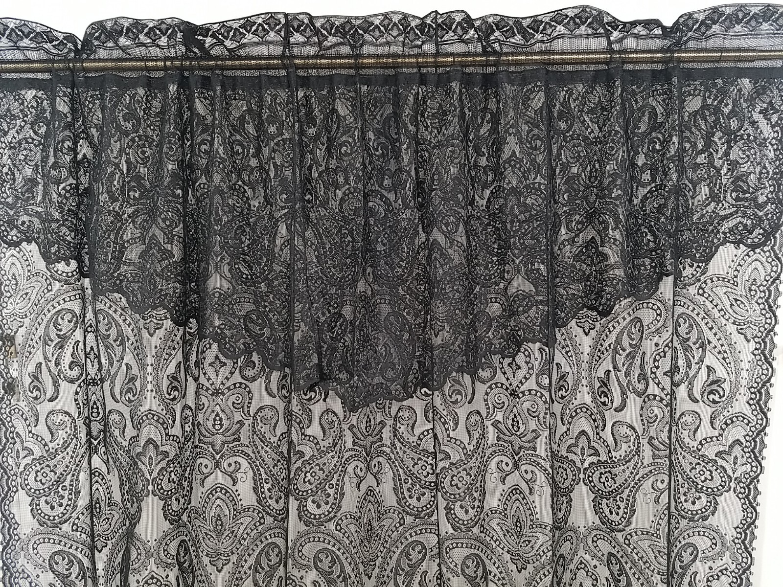1PC Paisley Madrid Scalloped Lace Panel Curtain Attached Valance 56×84 Halloween