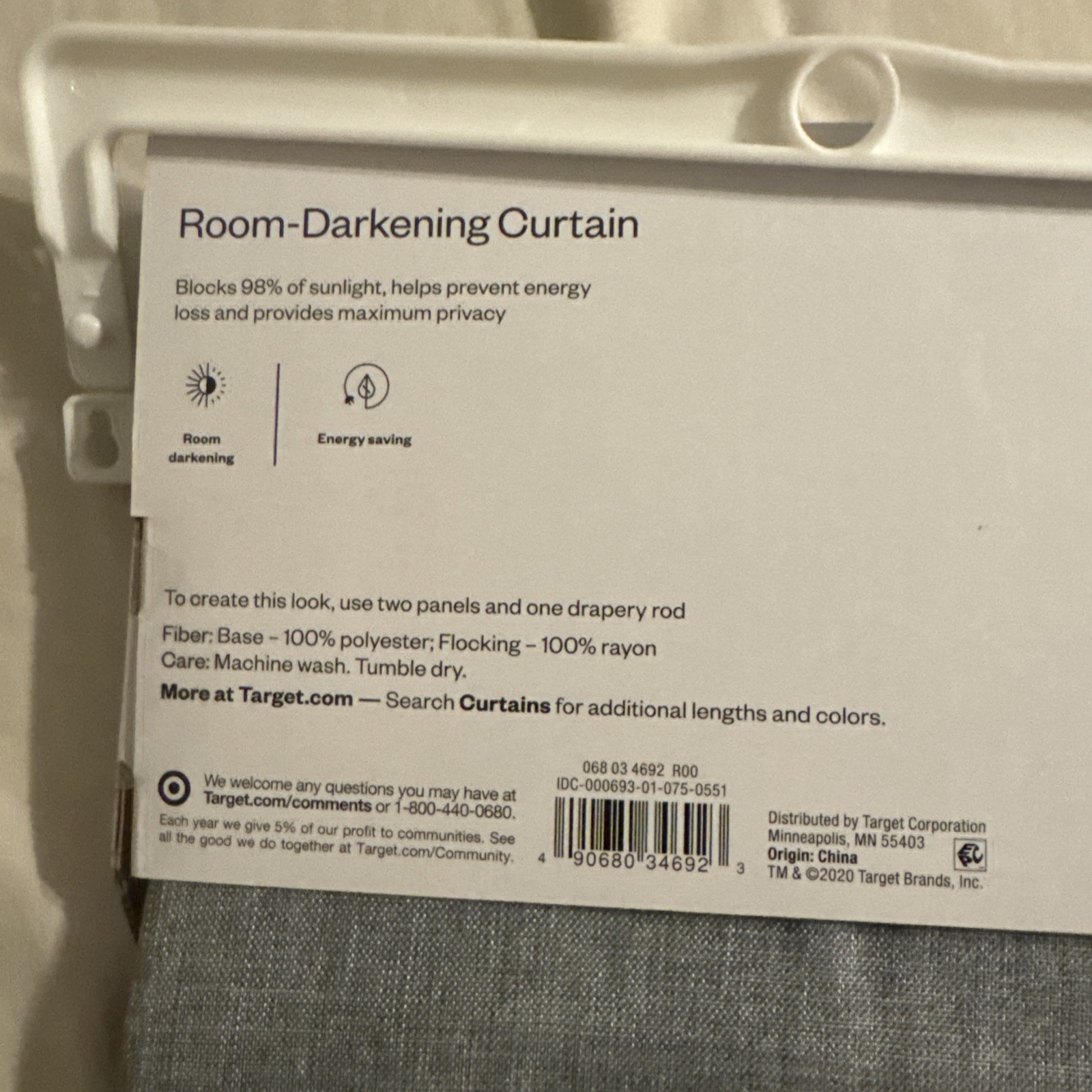 Room Darkening Curtain Panel Heathered Gray Single 42″ x 63″ Room Essentials NEW
