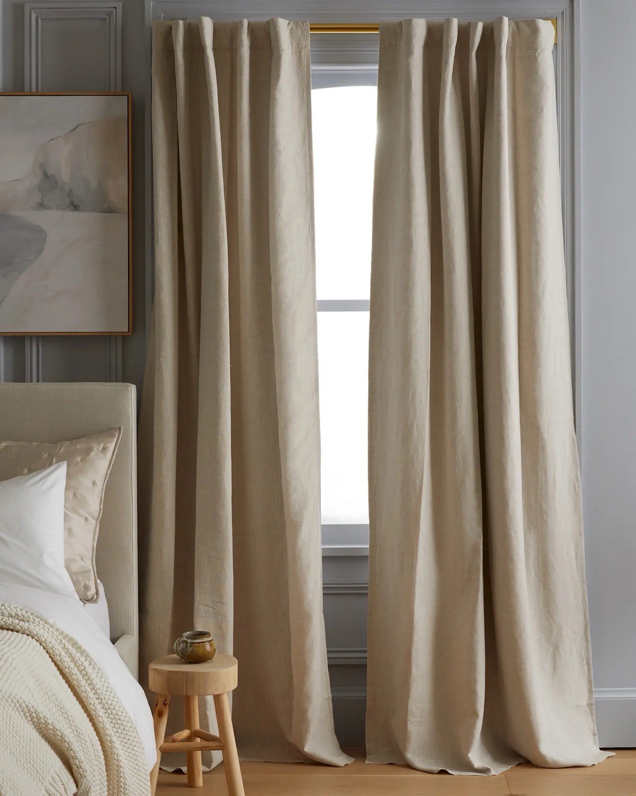 NWOT QUINCE European Linen Room Darkening Curtain Single Panel FLAX 96” X 120”