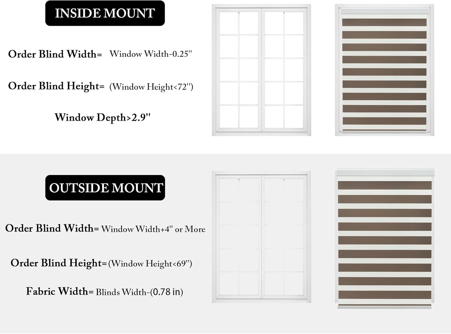 Corded Zebra Blinds – Room Darkening Dual Layer Privacy for Home & Office 39×72