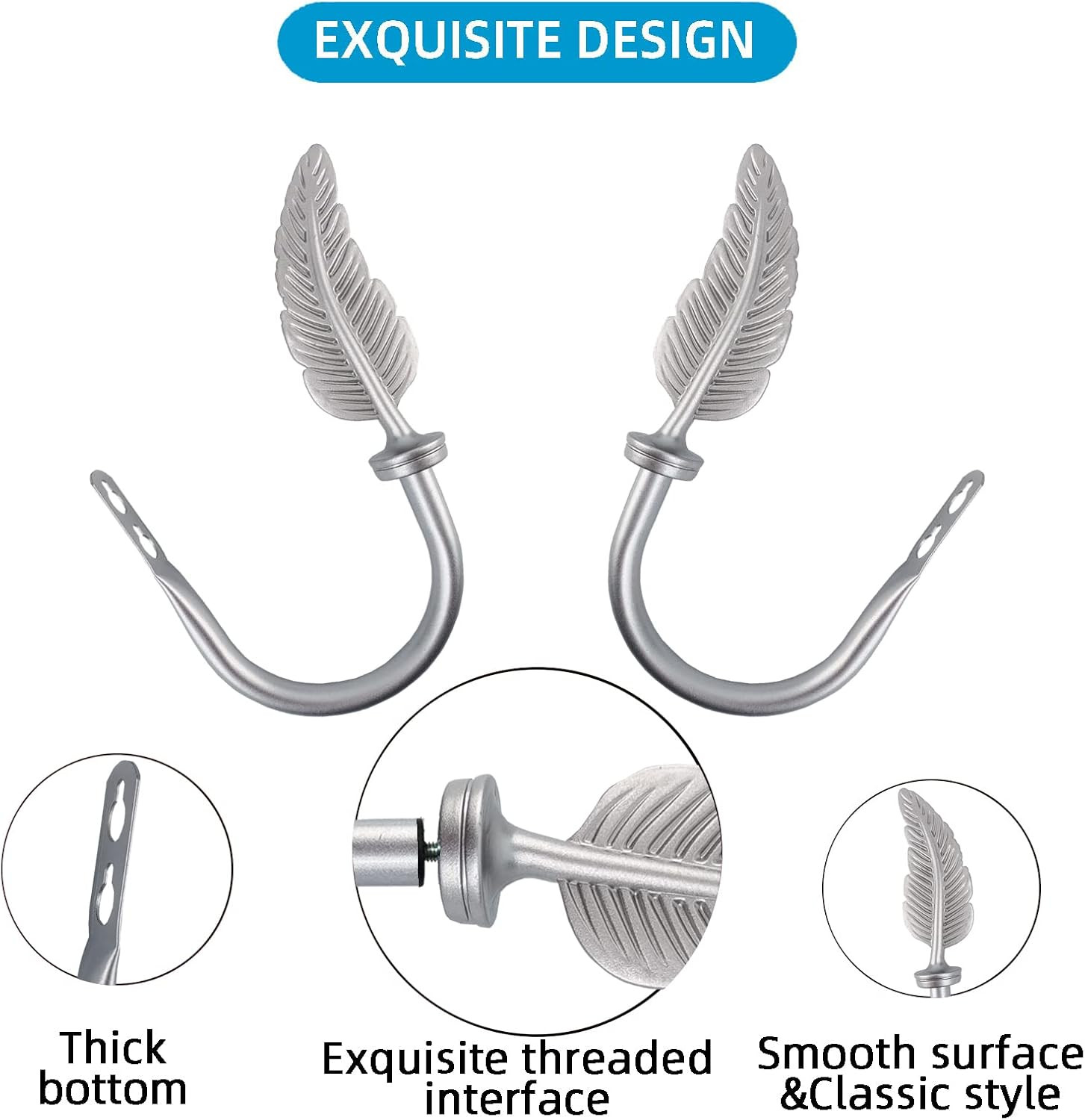 2Pcs Curtain Holdbacks – Wall Mounted Drapery Tiebacks with Feather Finial,Decor