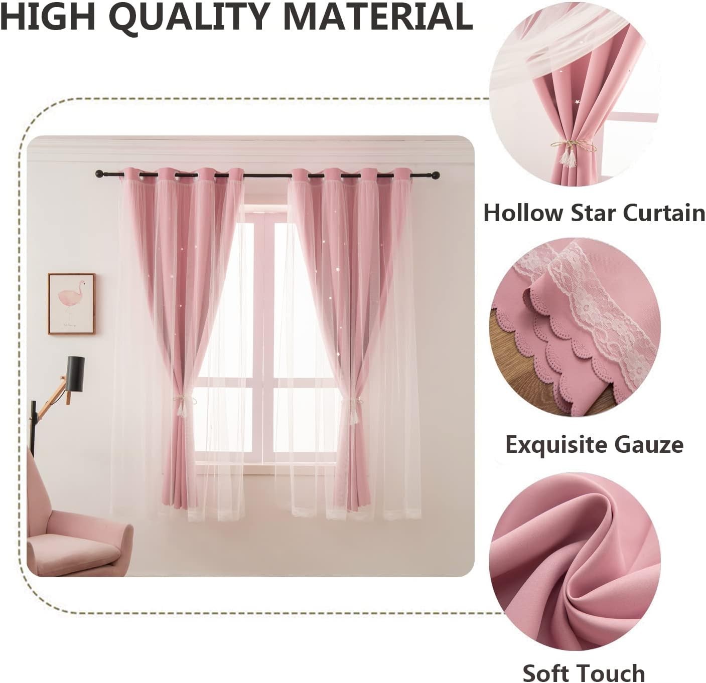 Girls Curtains for Living Room Bedroom Curtains Double Layer Blackout Curtain…