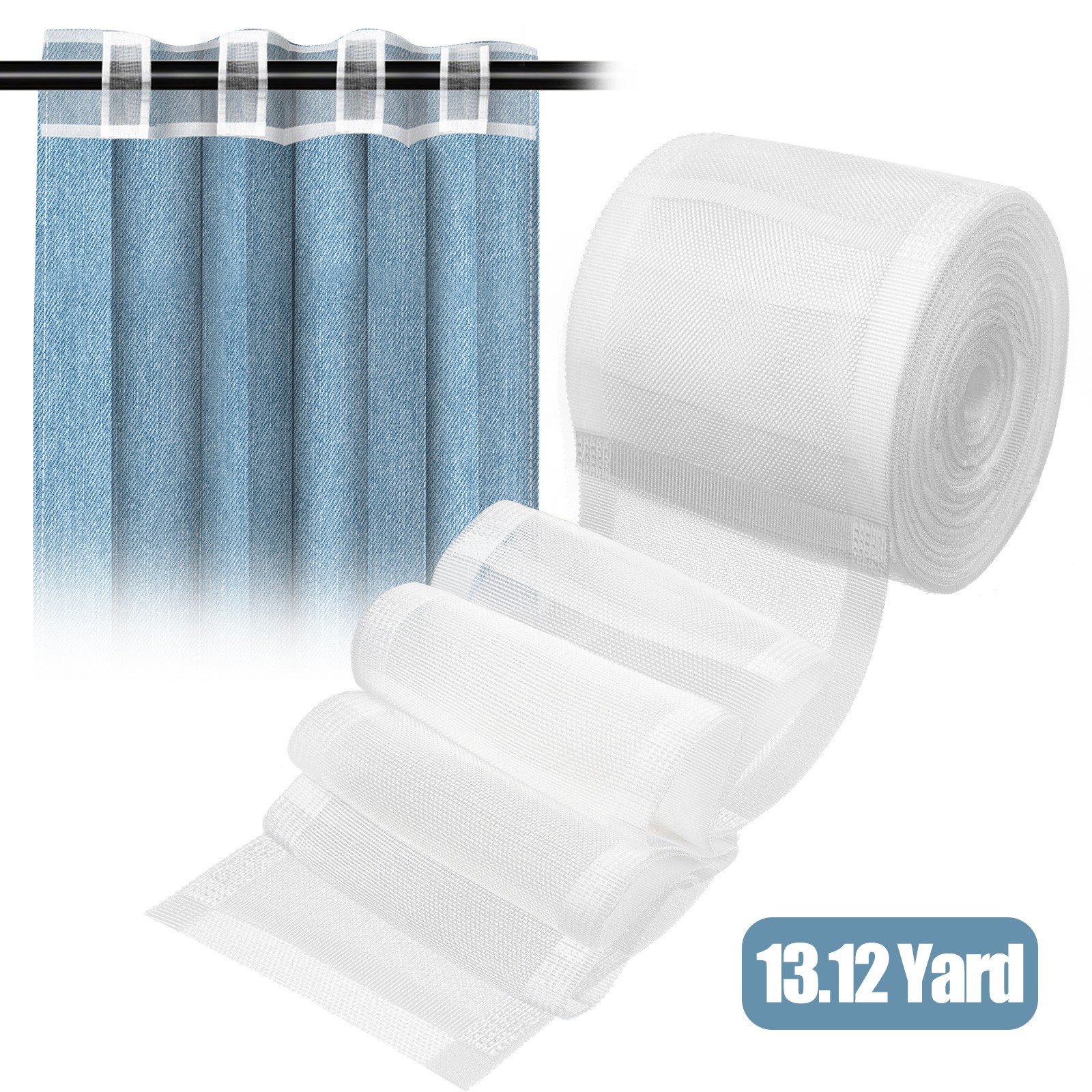 12 M White Nylon Curtain Pleating Tape Rod Pocket Sewing Accessory DIY Curtains