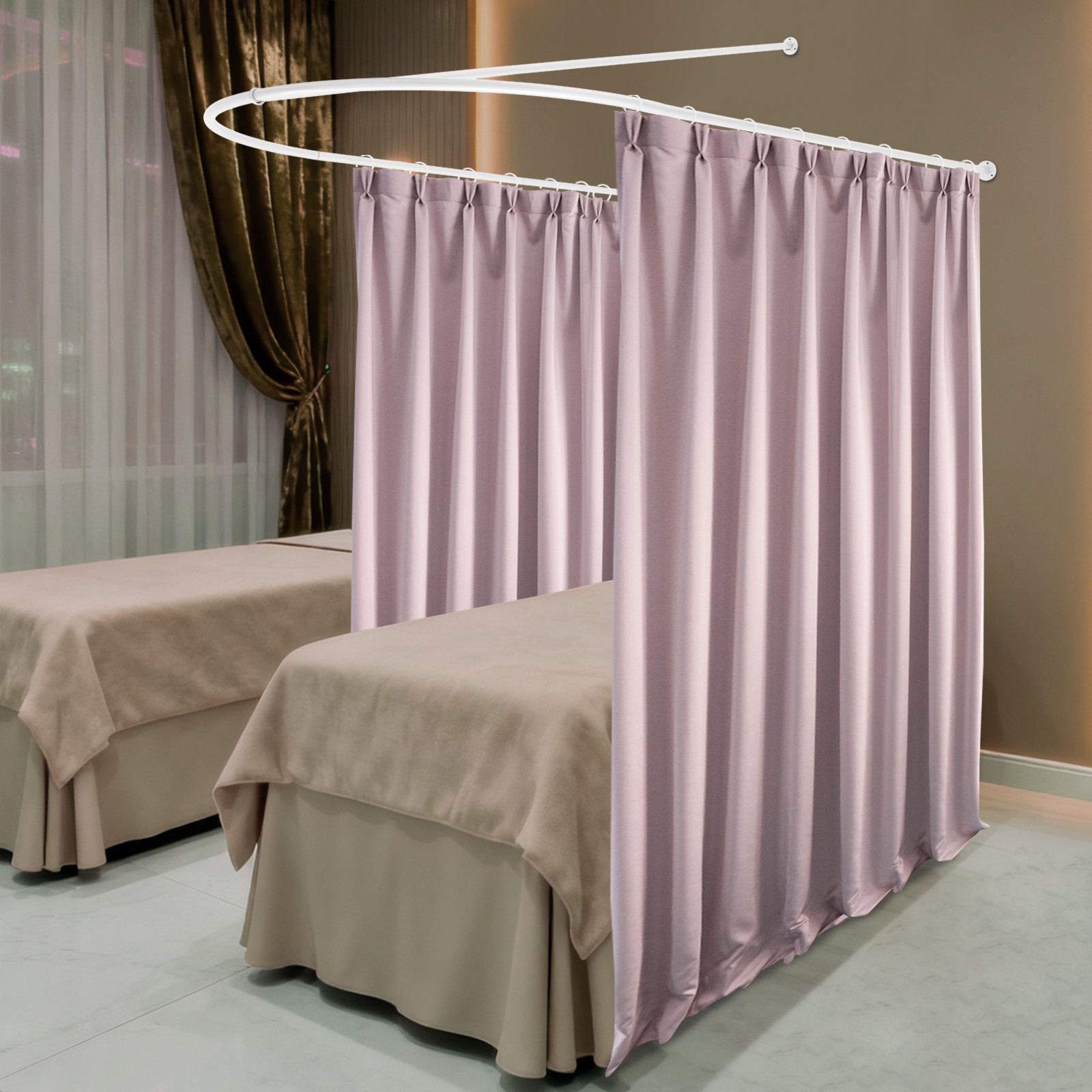 U-Shaped Wall-Mounted Privacy Curtain Rod 230 × 120 × 50 cm White