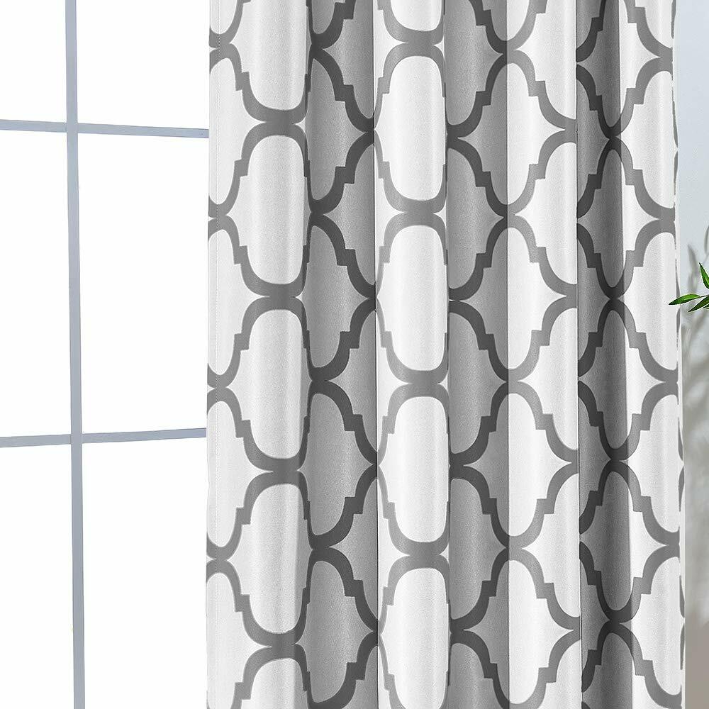 Set 2 White Gray Grey Geo Trellis Curtains Panels Drapes 63 84 96 inch Darkening