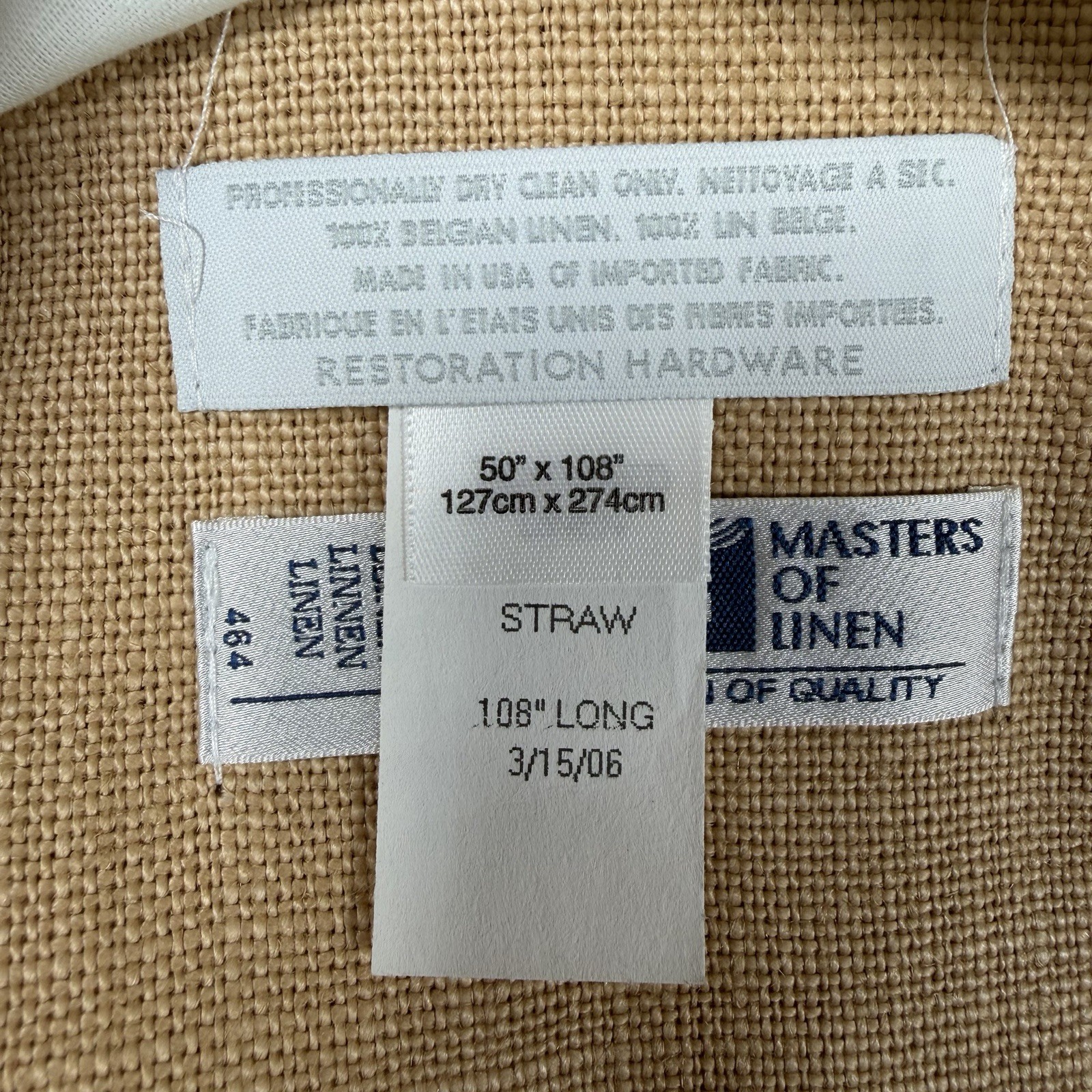 RH Restoration Hardware Belgian 100% Linen Curtain 1 Panel 50×108 Straw Tan 1 PC
