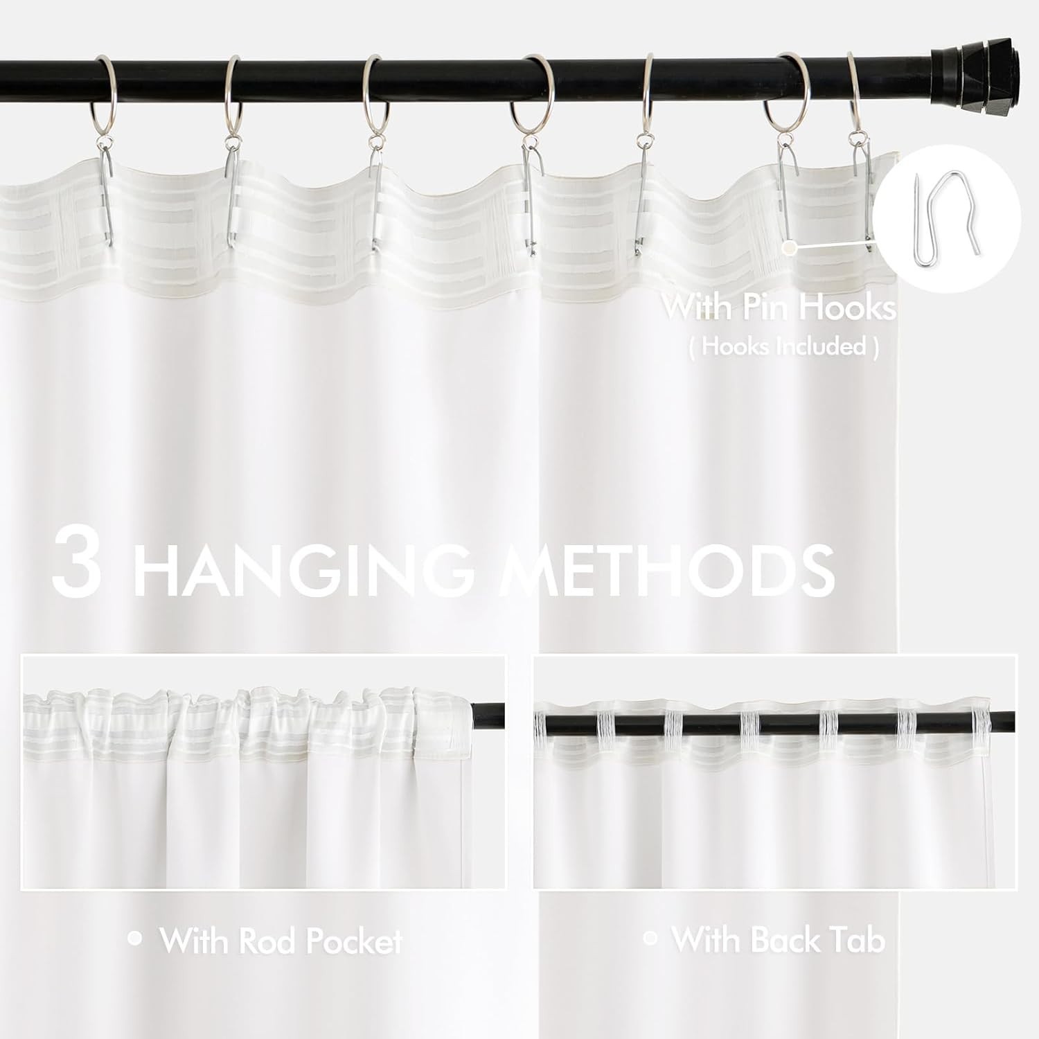 Stylish 96 Inch Blackout Curtain Set in Pure White – Rod Pocket & Pinch Pleat