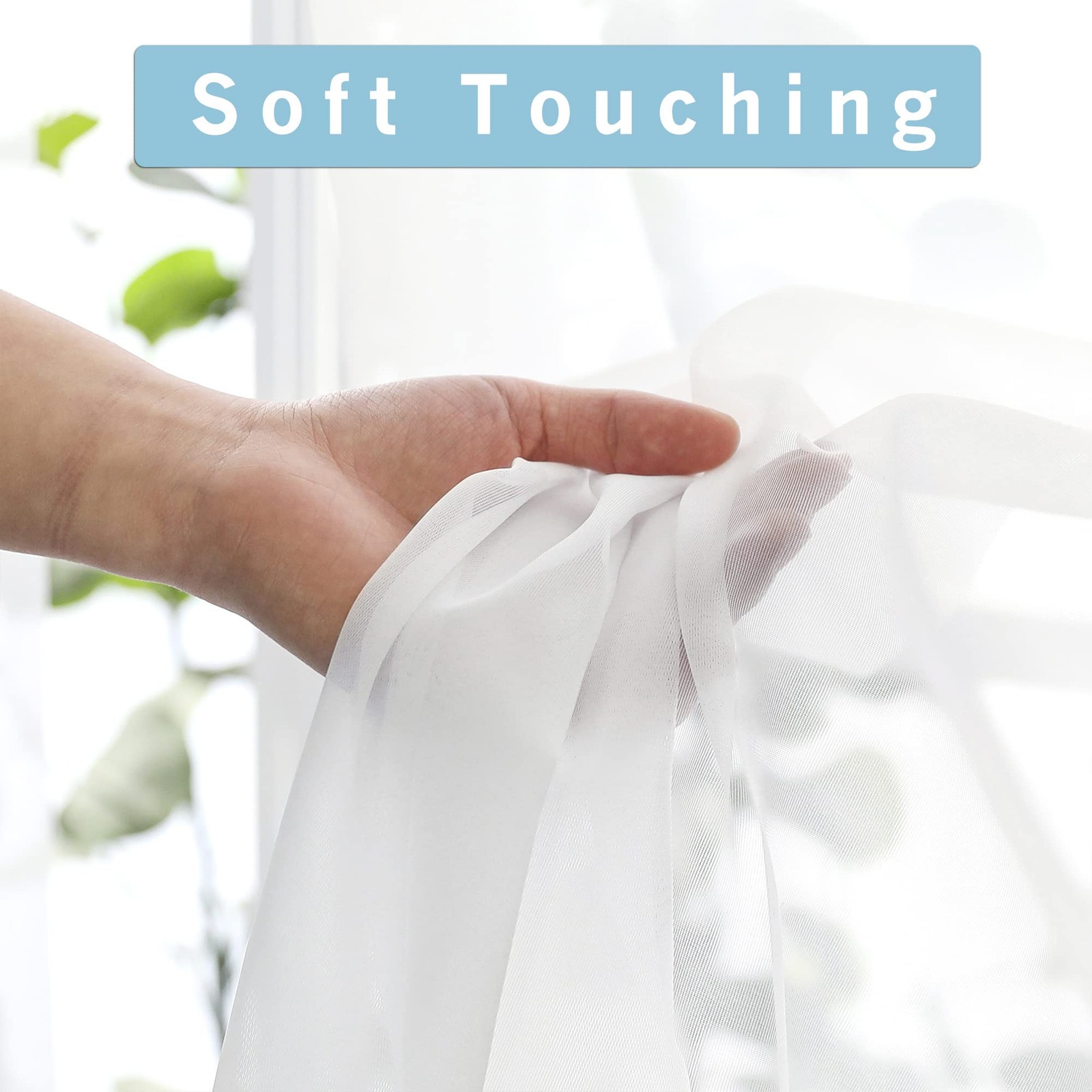 Light Filtering White Sheer Curtains 45″ Long, 2 Panels for Small Windows