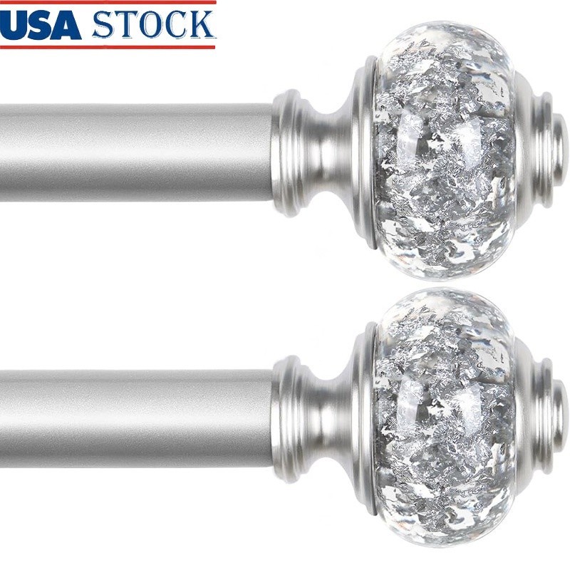 Sturdy Adjustable Curtain Rod 32 to 58 Inches W/ Crystal Finial Ready to Hang US