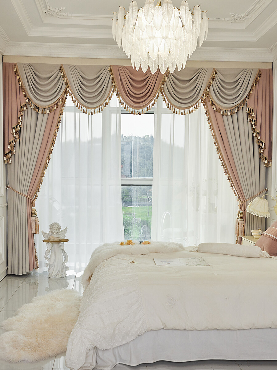 high-grade French pink chenille shade curtain livingroom valance tulle M1675