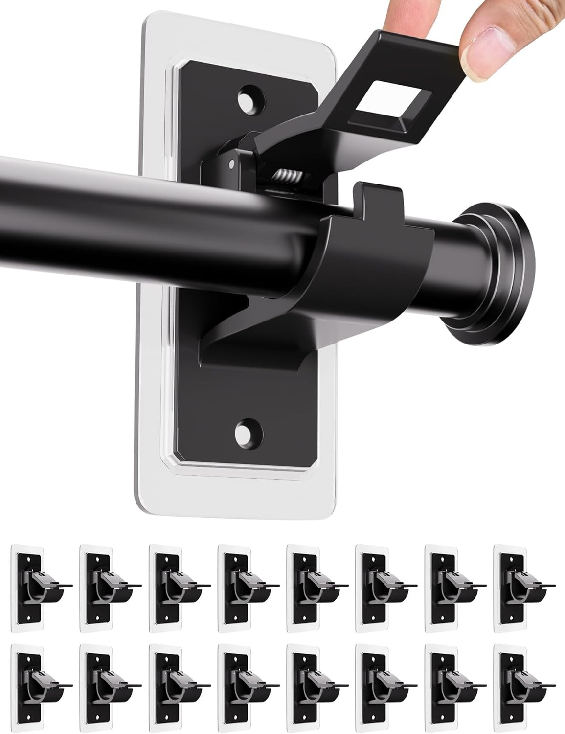 Self Adhesive Curtain Rod Brackets, 16 Pack – Black