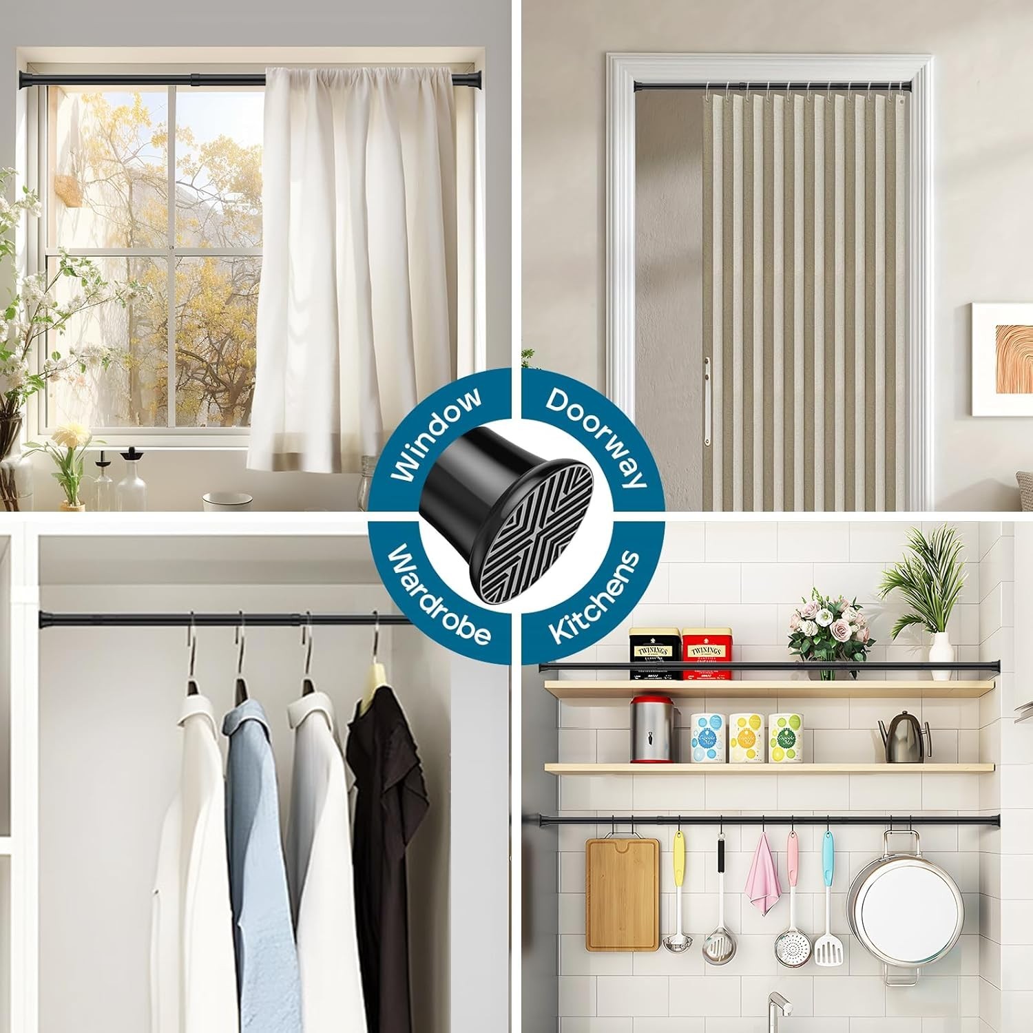 Tension Rod 24 to 46 Inch, 1Pcs Black Tension Curtain Rod, Adjustable Spring …