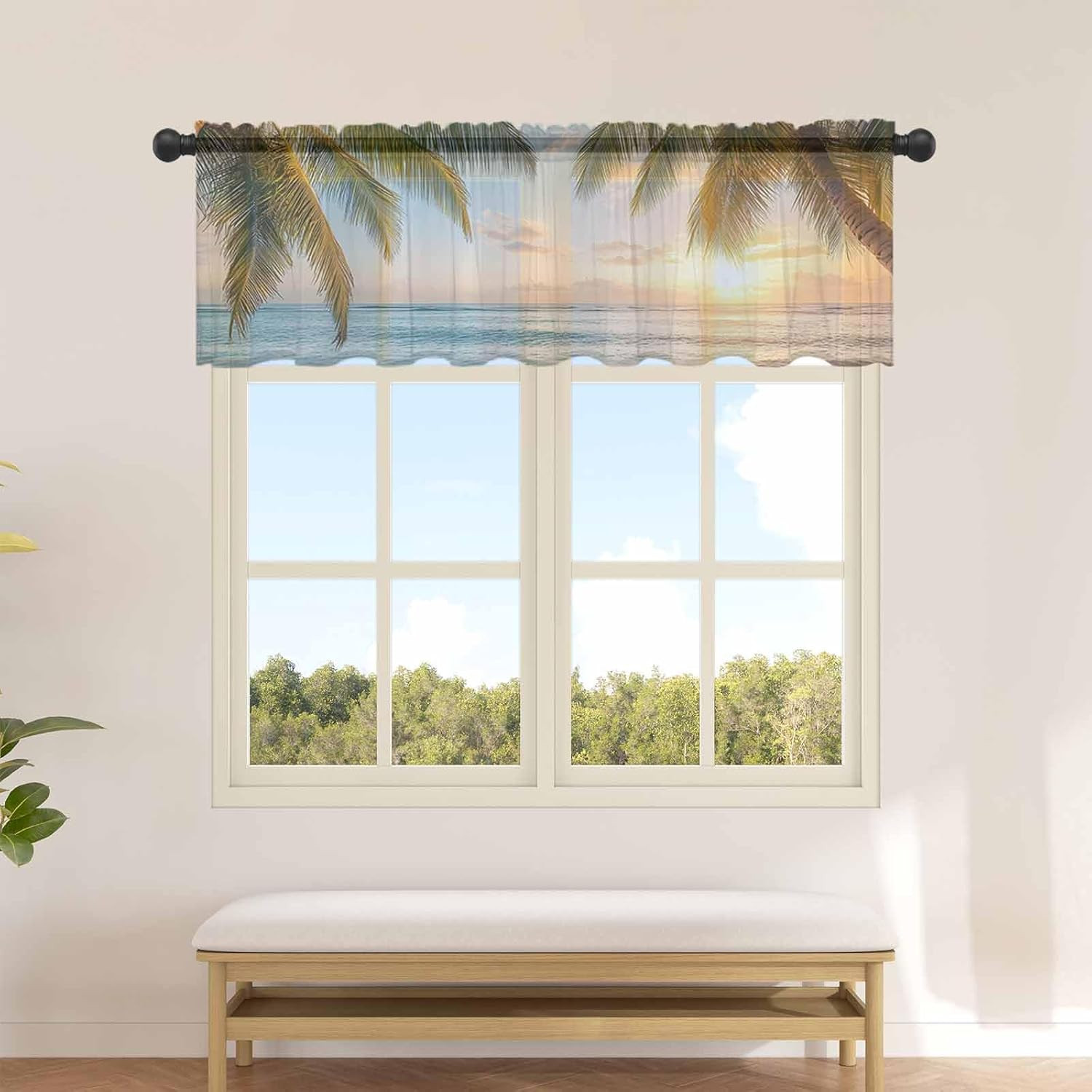Sheer Valances for Windows Rod Pocket Kitchen Valance Curtains Palm Trees on the