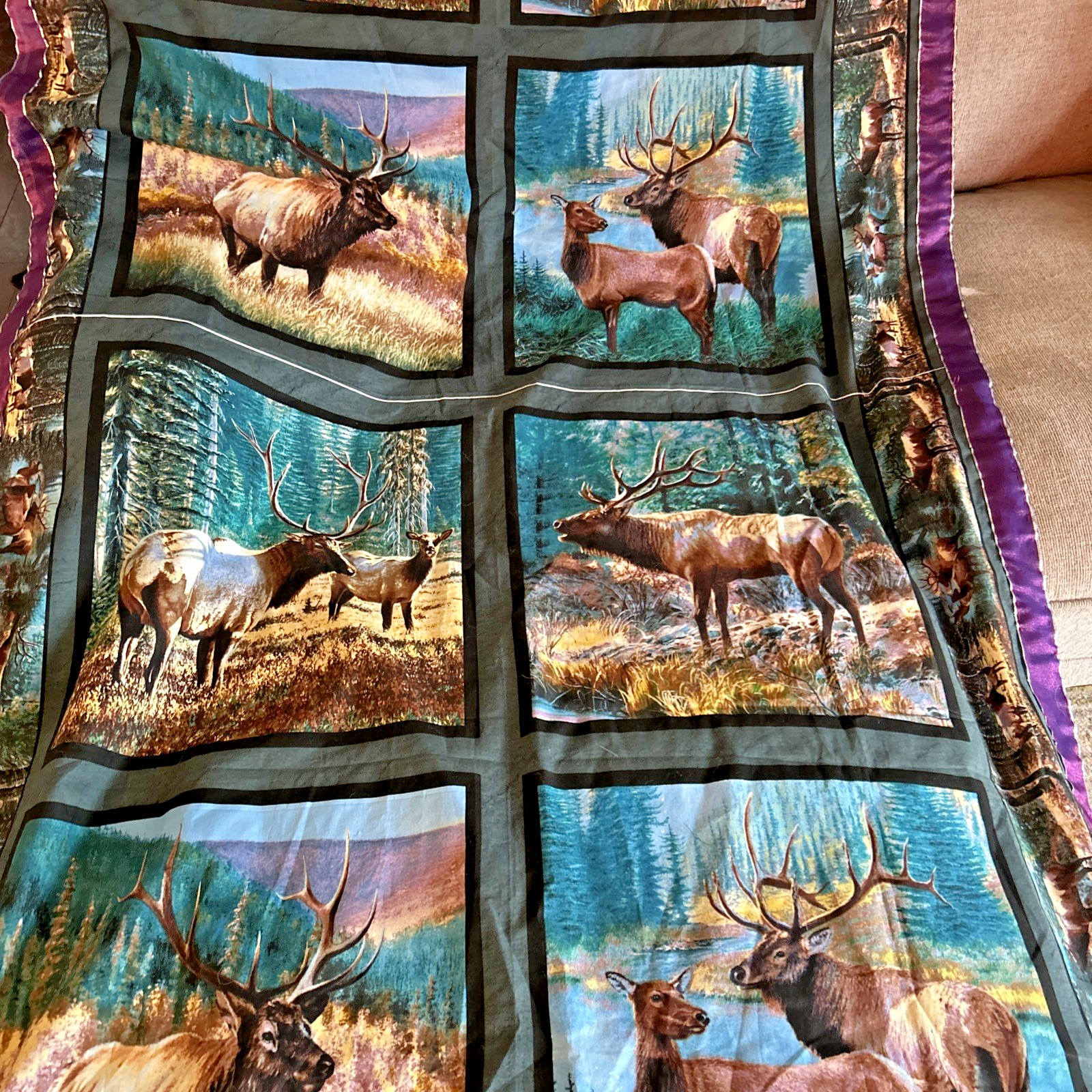Hand Sewn Curtain 44″W X 66″L Mountain SkyWild Wings Elk Fabric Hang W/Rod