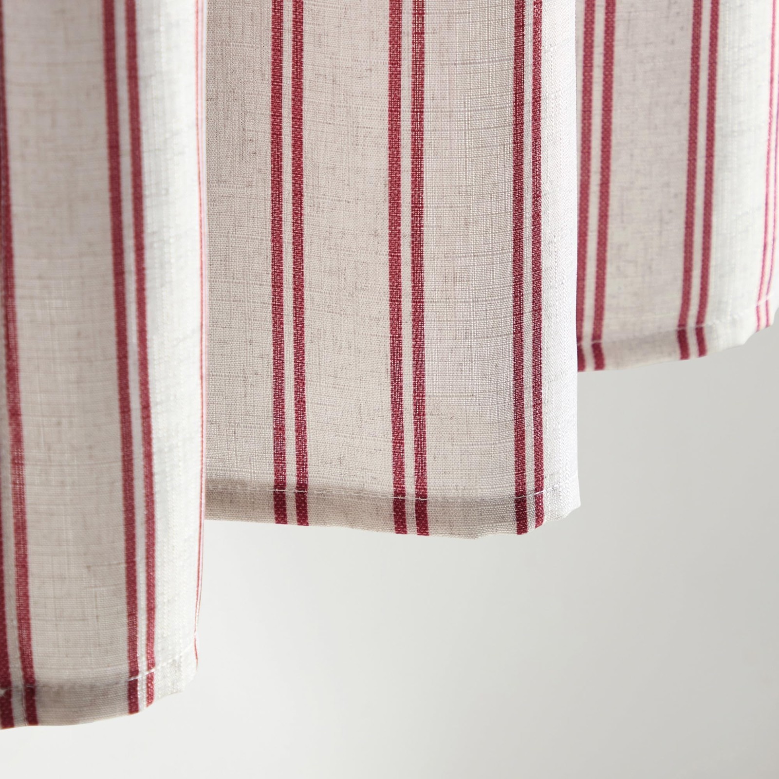 Red Striped Beige Kitchen Curtain Set – 3 Piece Tier & Valance – 36 Inch – Light