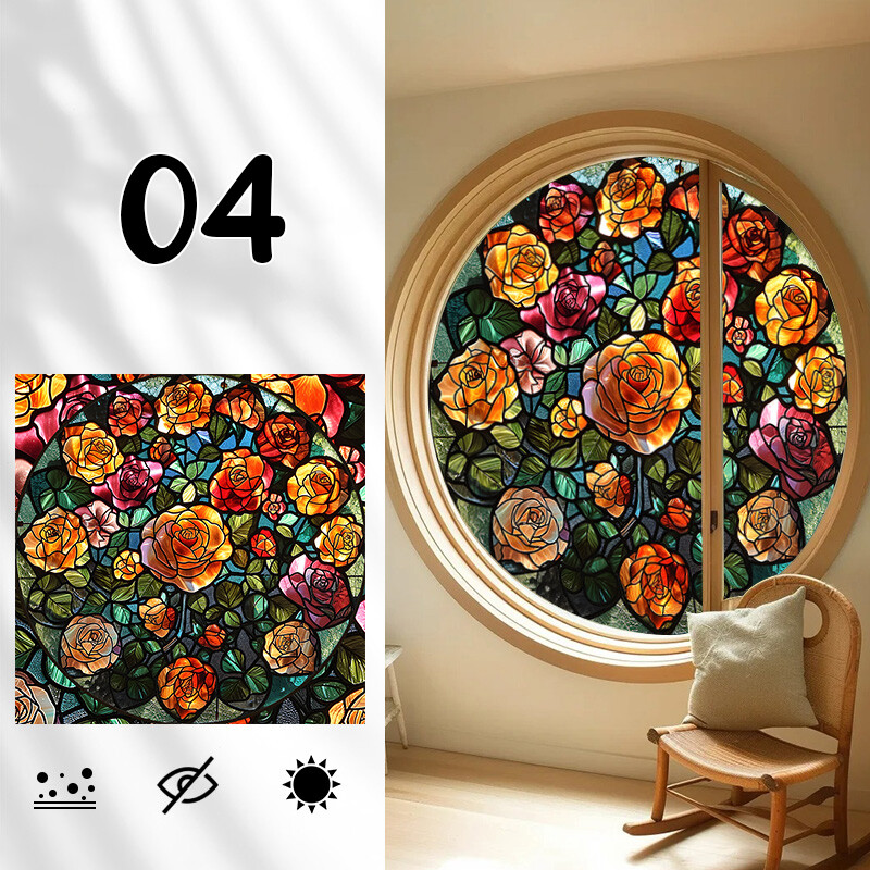1PC Vintage Colorful Stained Glass Window Films Self Adhesive Backing Sticker