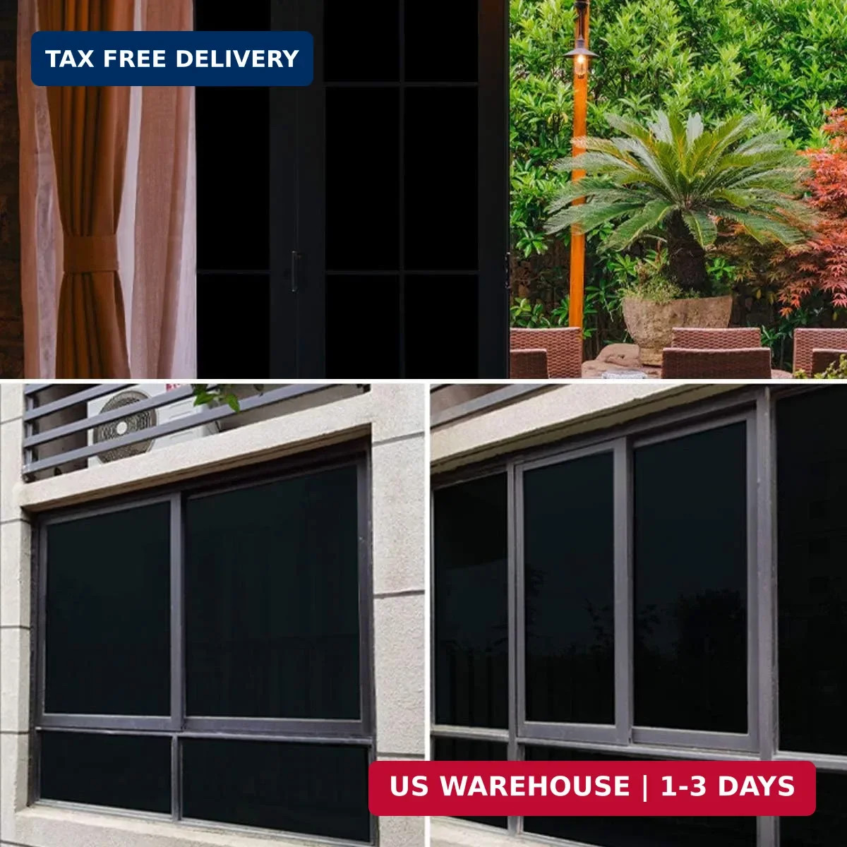 WPCTEV Total Blackout Window Privacy Film – 100% Light Blocking Static Cling Win