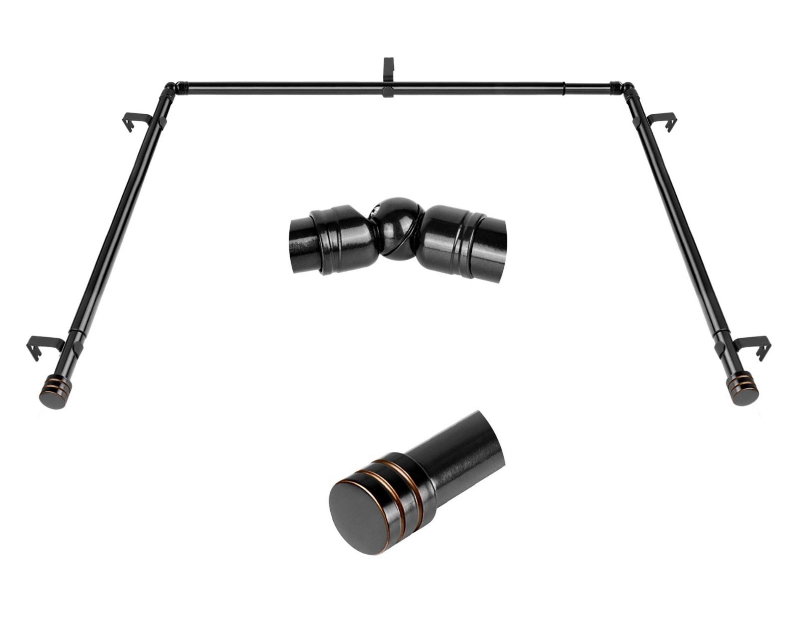 Bay Window Curtain Rods, 7/8 Inch Heavy Duty Curtain 48-84″ (3 Sides) Black