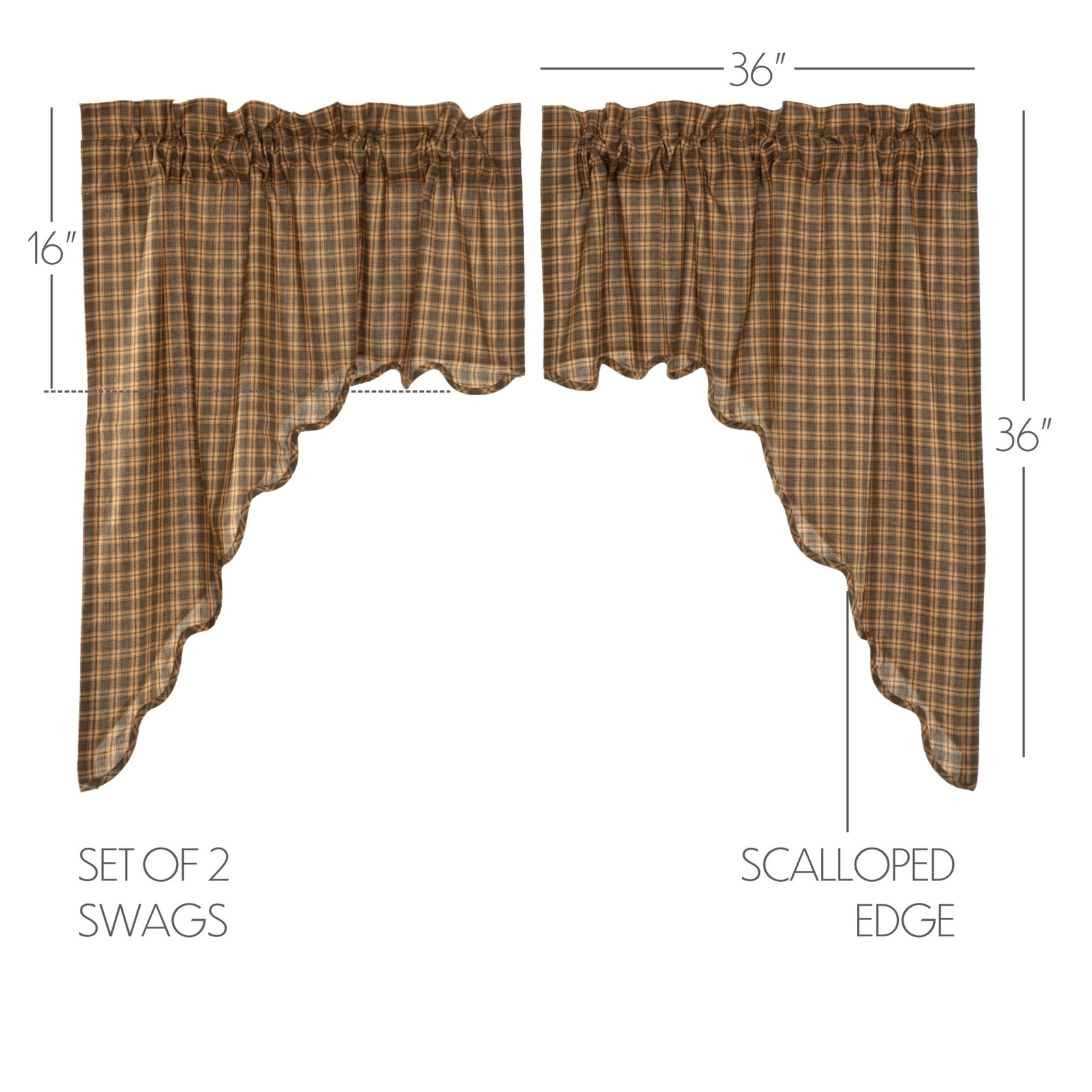 Rustic Swag Pair Green Rod Pocket Cedar Ridge Kitchen Window Curtains VHC Brands