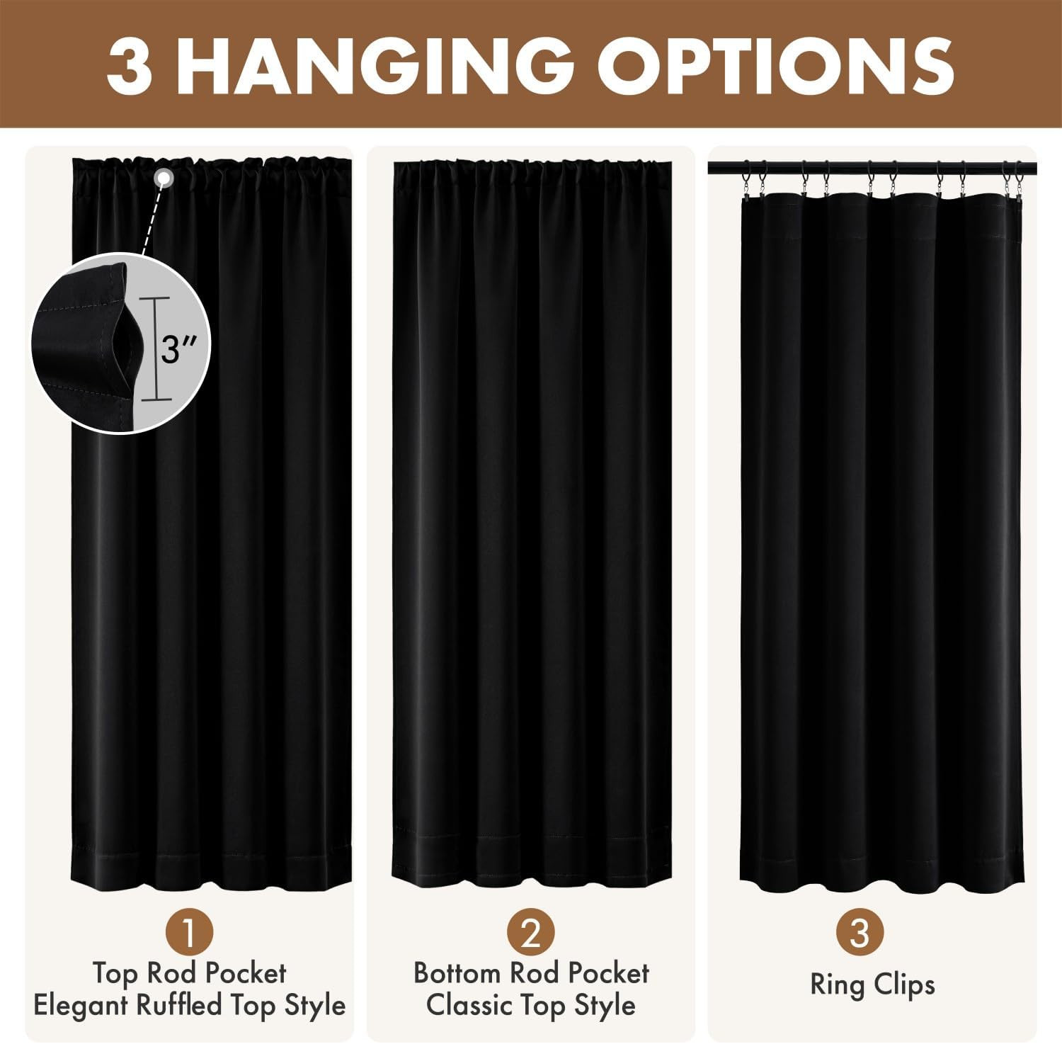 MIULEE Black Blackout Curtains for Bedroom Living Room 63 Inches Long 2 Panels,