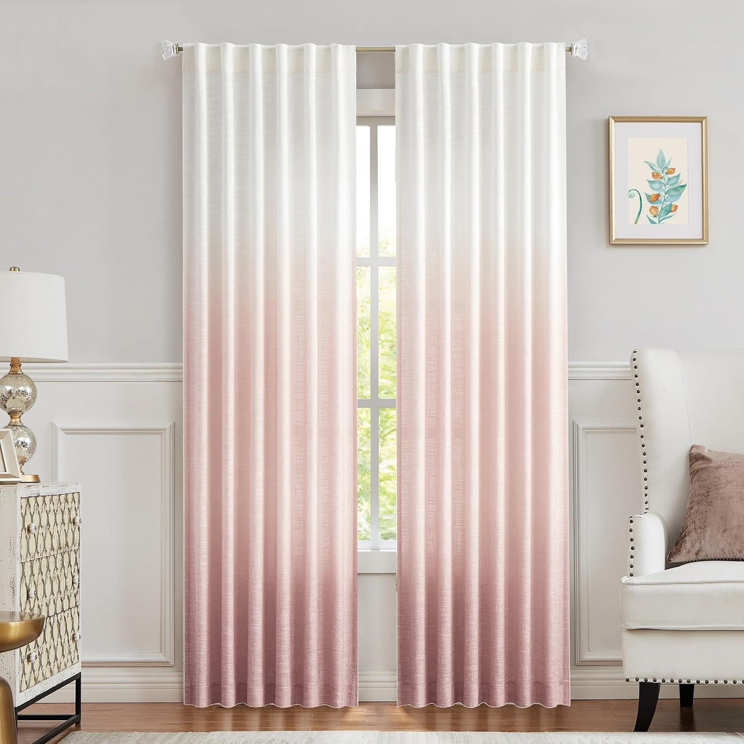 Ombre Window Curtain Panel Linen Gradient Print on Rayon Blend Fabric Backtab Ro