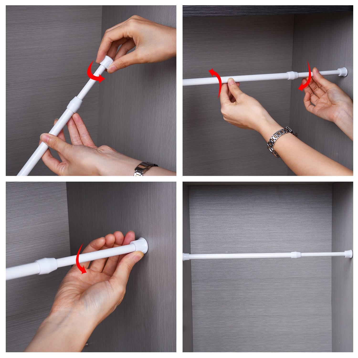Adjustable Telescopic Rods 23-44 in Length Spring Tension Curtain Rod White