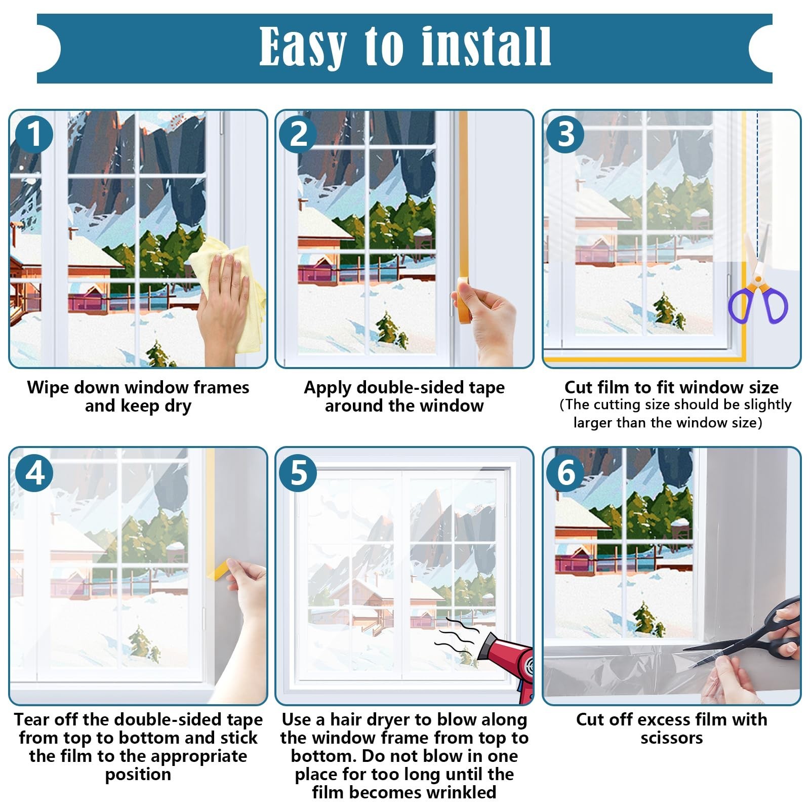 Window Insulation Kit – 63×394 Inch Plastic Coverings, Waterproof Winterizing Fi