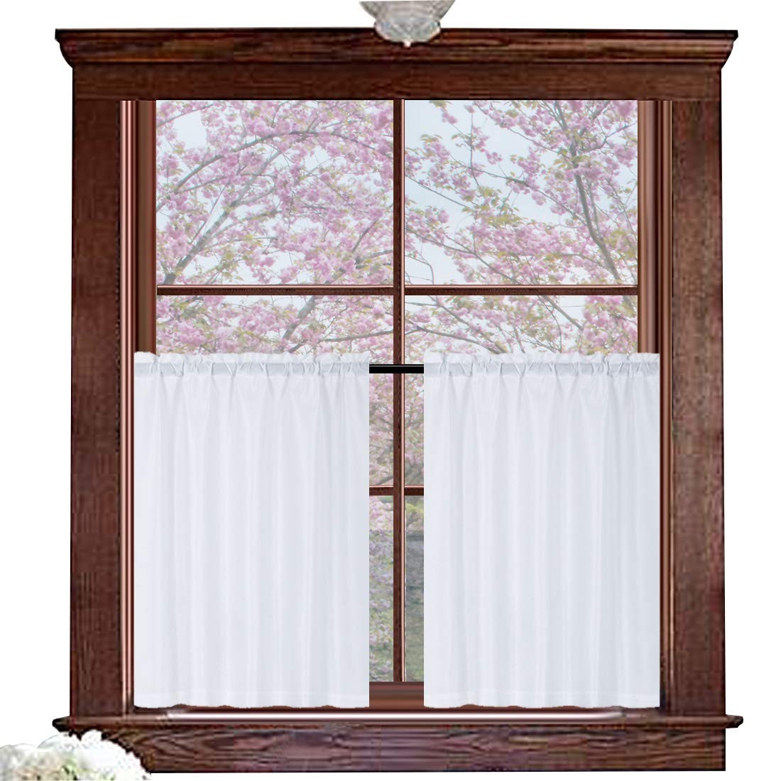 Waffle Weave Textured Half Window Tier Curtains, Water Repellent, 72×36″, Set of