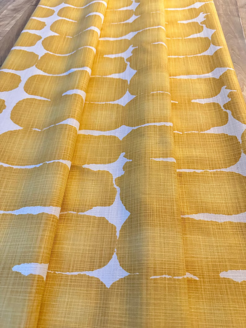 Curtains Made in USA, Shibori Dot Brazilian Yellow, Medium Weight Cotton Slub